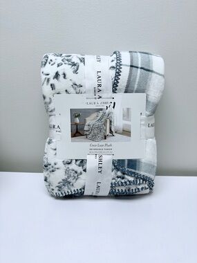 Laura Ashley Plush Reversible Coco Luxe Throw Blanket, Teal, Gray & Cream Plaid